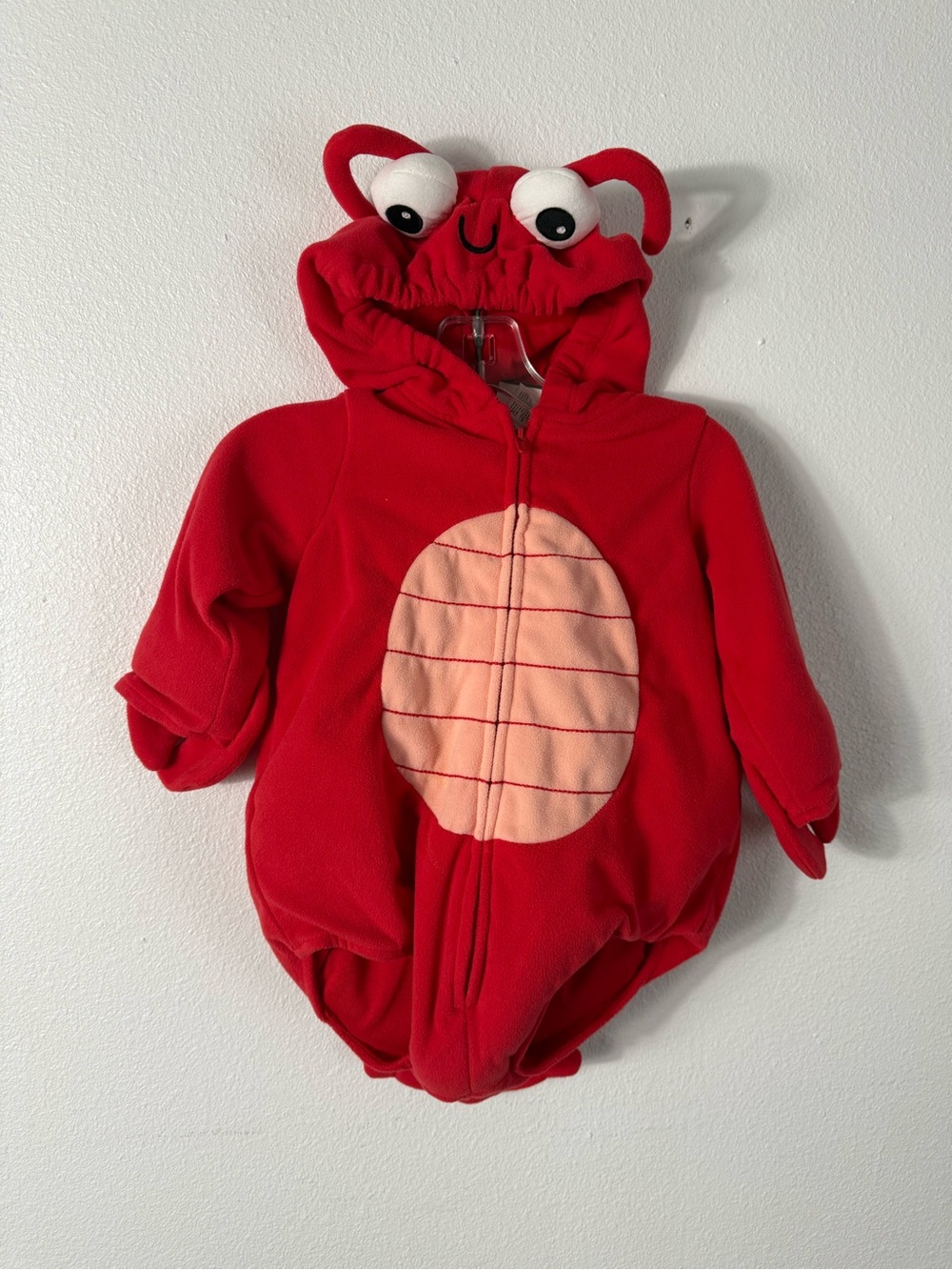 Carter's Red Crab Hooded Fleece One-Piece 6/9M EUC